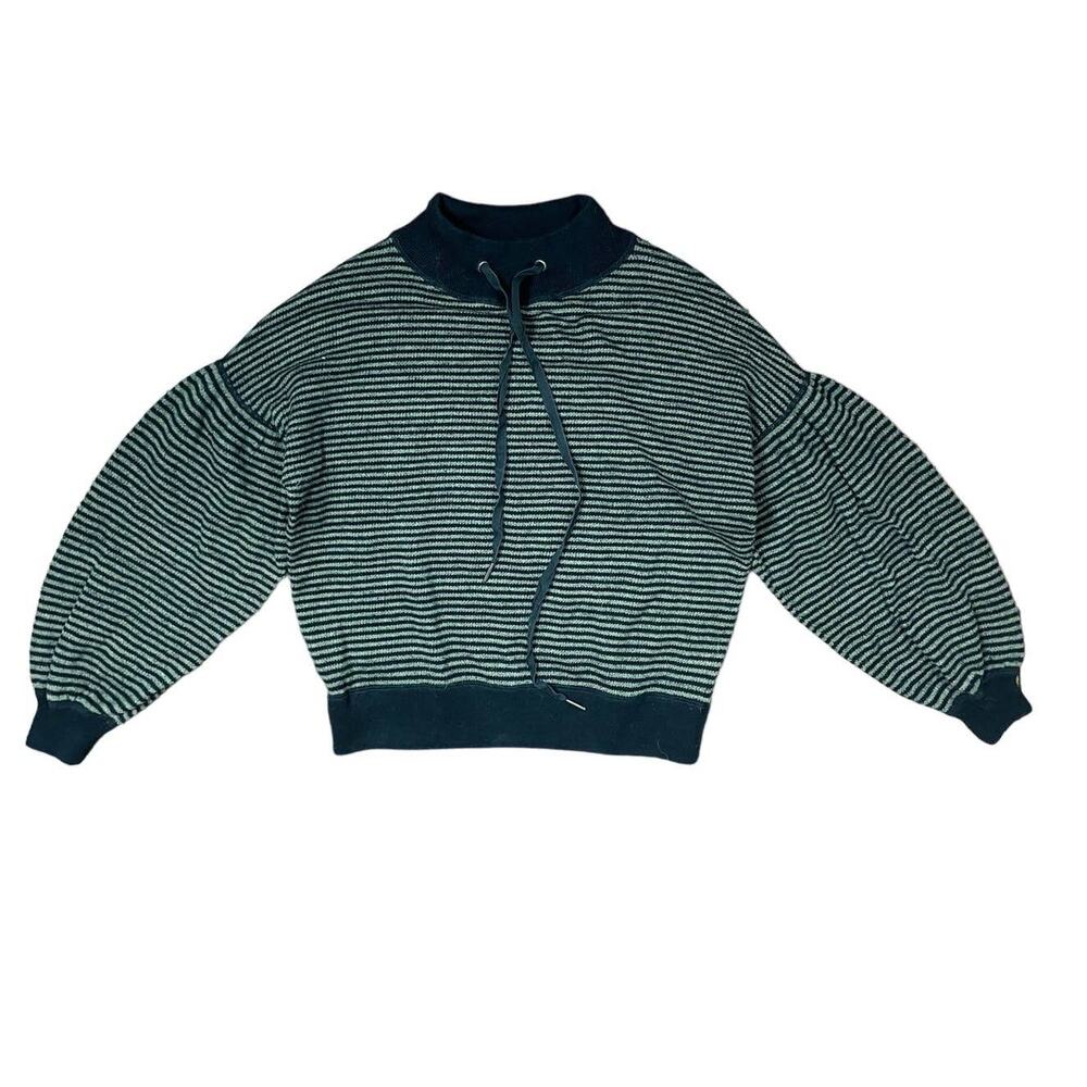 Margaret O'Leary Knit Balloon Puff Sleeve Striped Sweater Sweatshirt Top Green